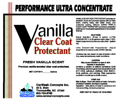 Vanilla Clear Coat Protectant - Ultra Concentrate